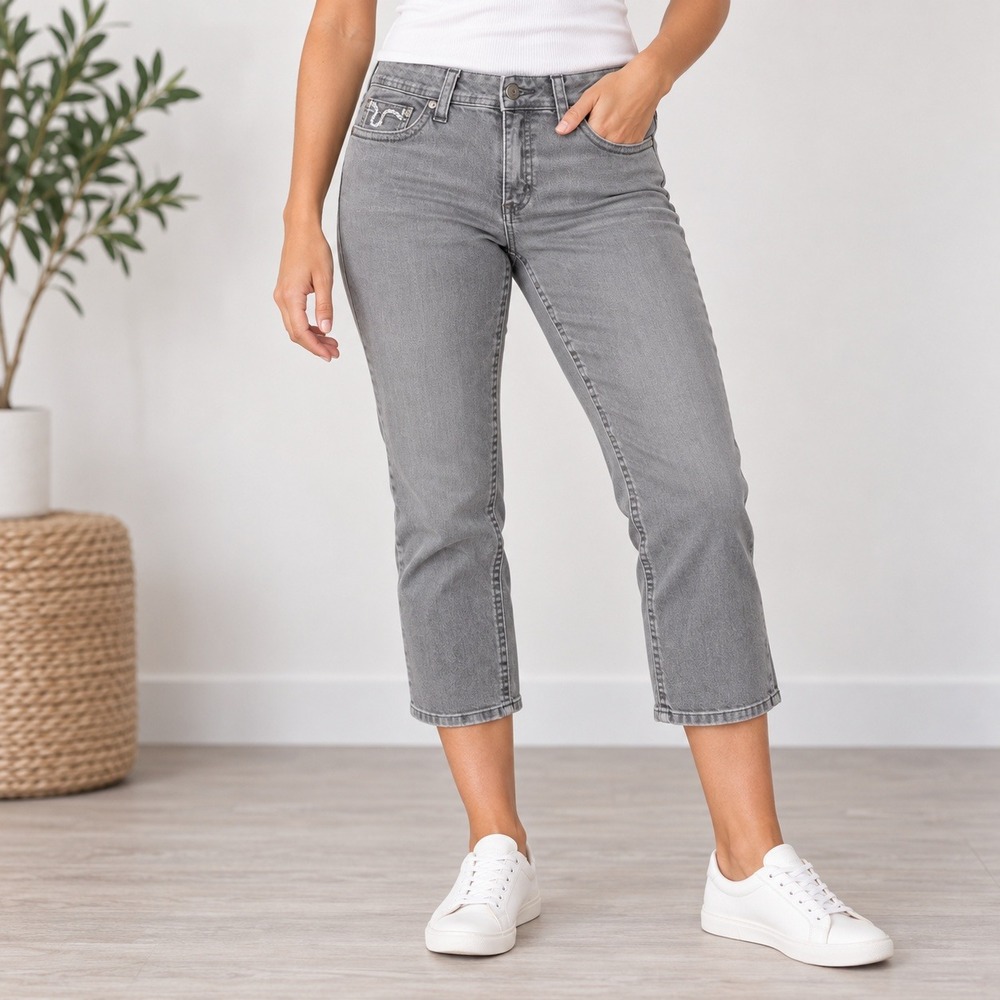 Lee Slender Secret Jeans Women 14M Gray Cropped Sequin Embellished Stretch Denim